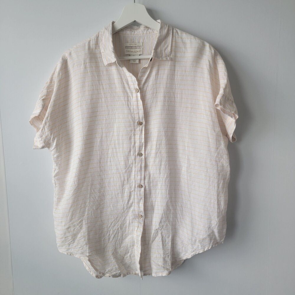 Cynthia Rowley womens 100% Linen Button up Blouse size S Striped boy fit - Picture 1 of 8